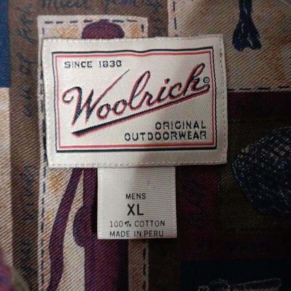 Woolrich Original Outdoor Vintage Shirt XL Red All Over Fish & Tackle Cotton - Picture 6 of 13